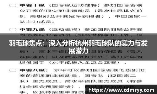 羽毛球焦点：深入分析杭州羽毛球队的实力与发展潜力