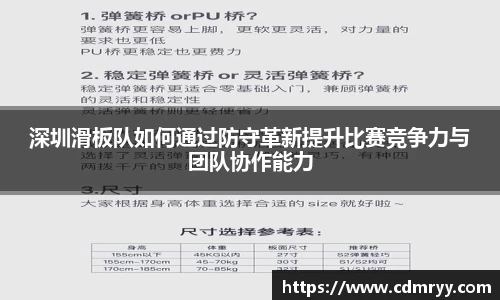 深圳滑板队如何通过防守革新提升比赛竞争力与团队协作能力