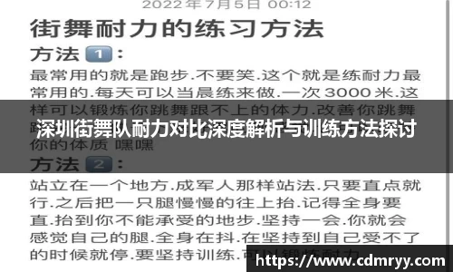 深圳街舞队耐力对比深度解析与训练方法探讨